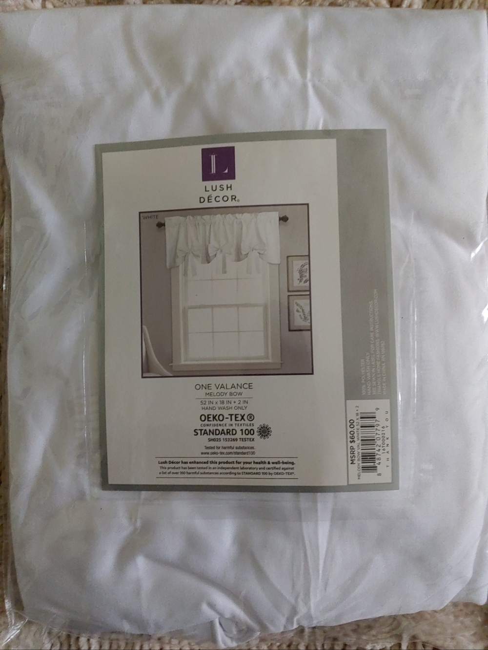 NEW Lush Decor Light Gray Melody Bow Window Curtain Valance 52" x 18" + 2" $60